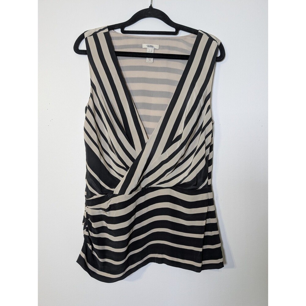 J. Crew Silk Striped Surplice Top Size 0 Quiet Luxury Nautical Blouse Summer - Picture 2 of 7